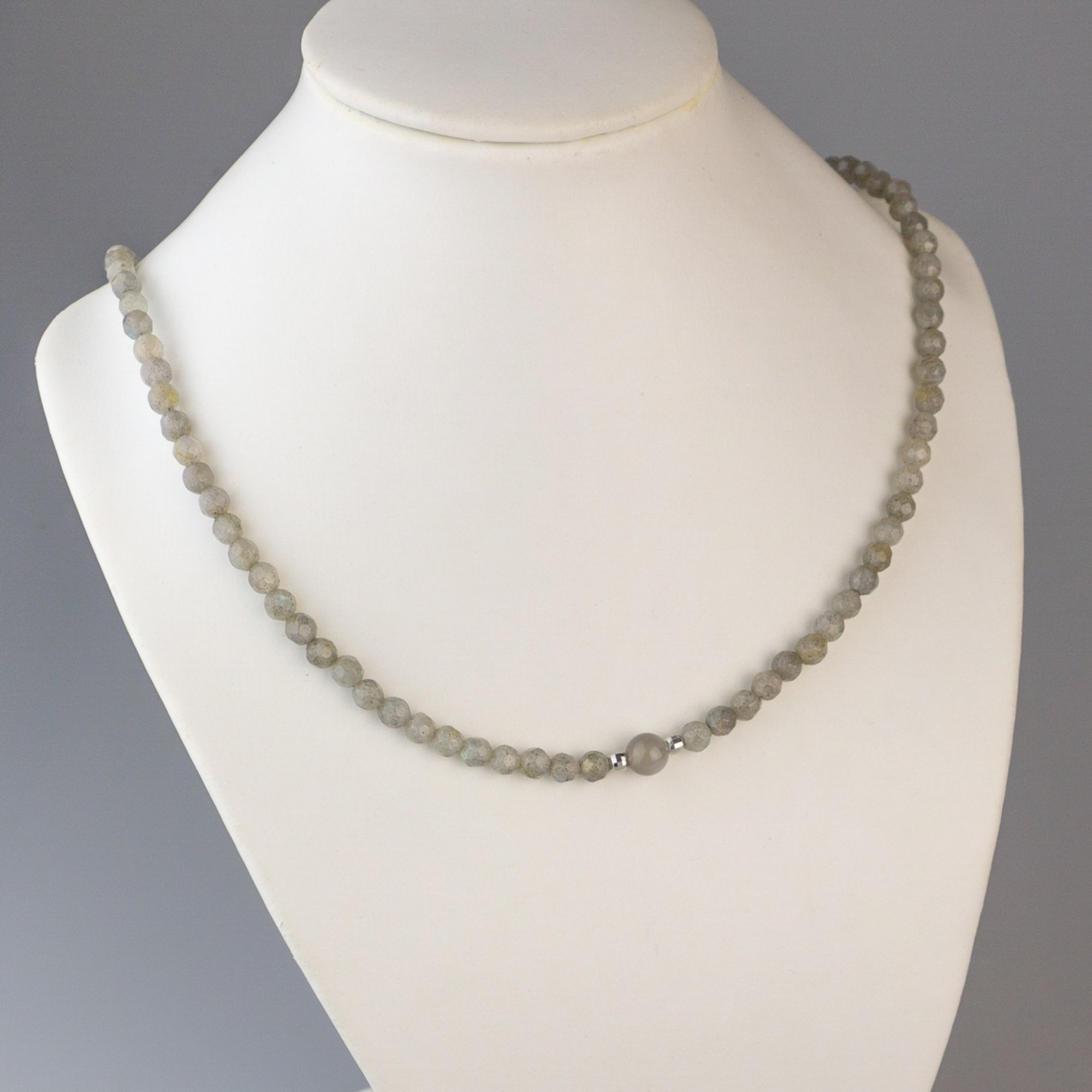 Collana Artigianale In Argento 925 Con Due Pietre Di Labradorite Blu Sfaccettate – Ciondolo Rettangolare, Catena 42+5 Cm
