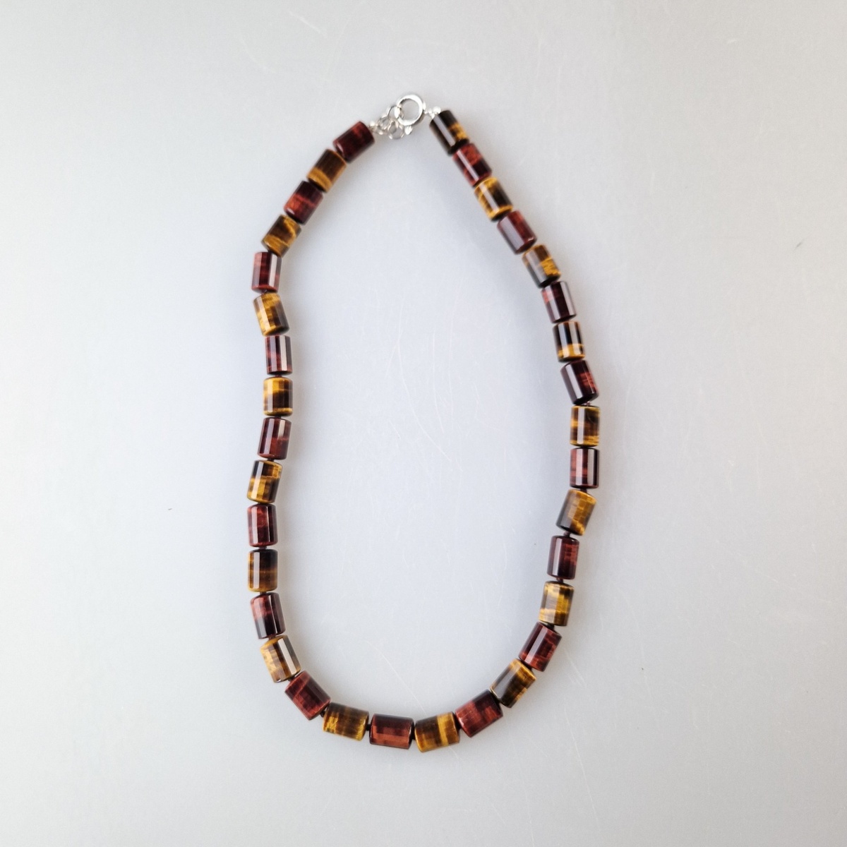 Cruz | Collana Rotonda Solida In Acciaio Inossidabile E Occhio Di Tigre In Color Argento P