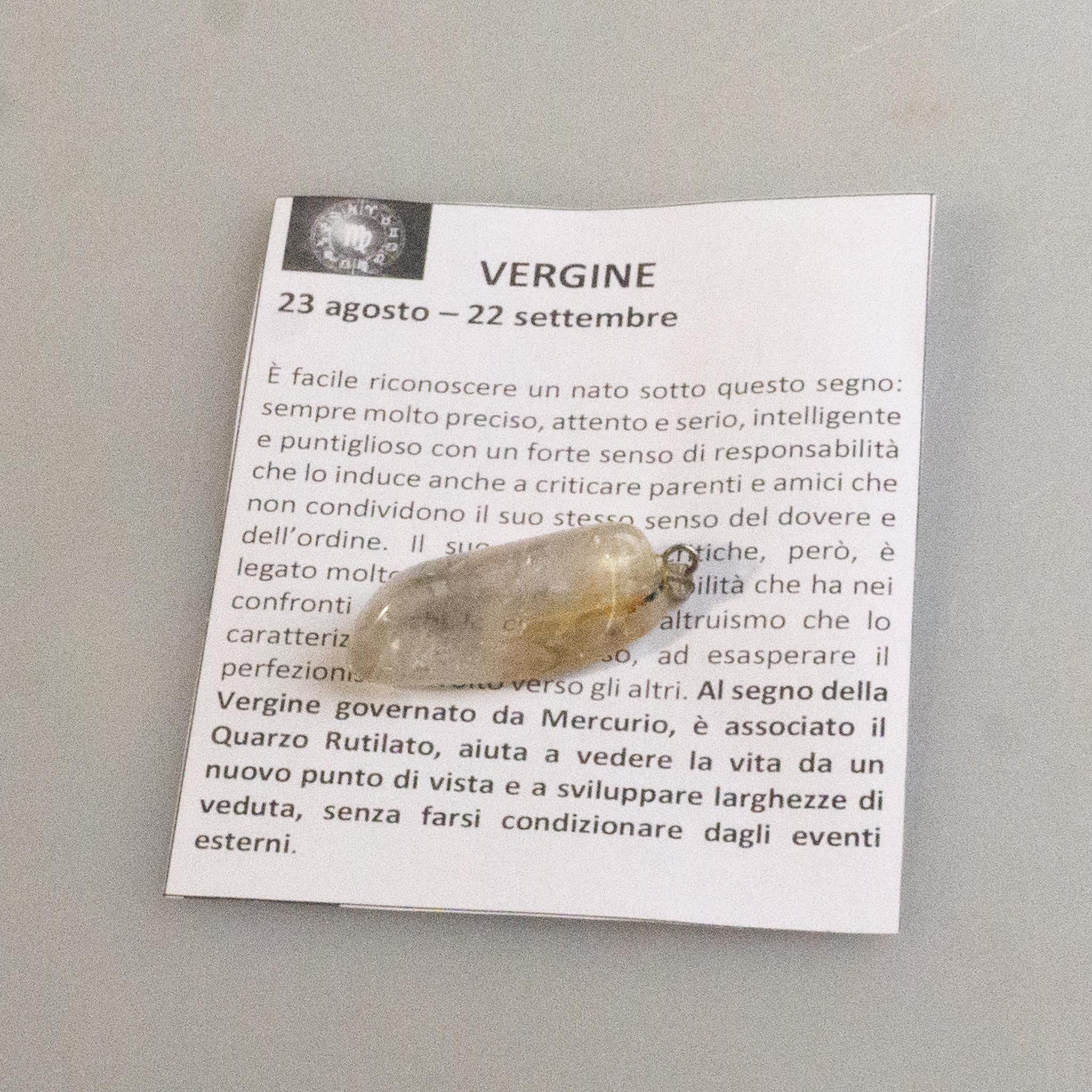 Pendentif En Quartz Rutile Naturel Et Argent 925 - Made In Italy - 43 Mm - Neuf Avec étiquettes