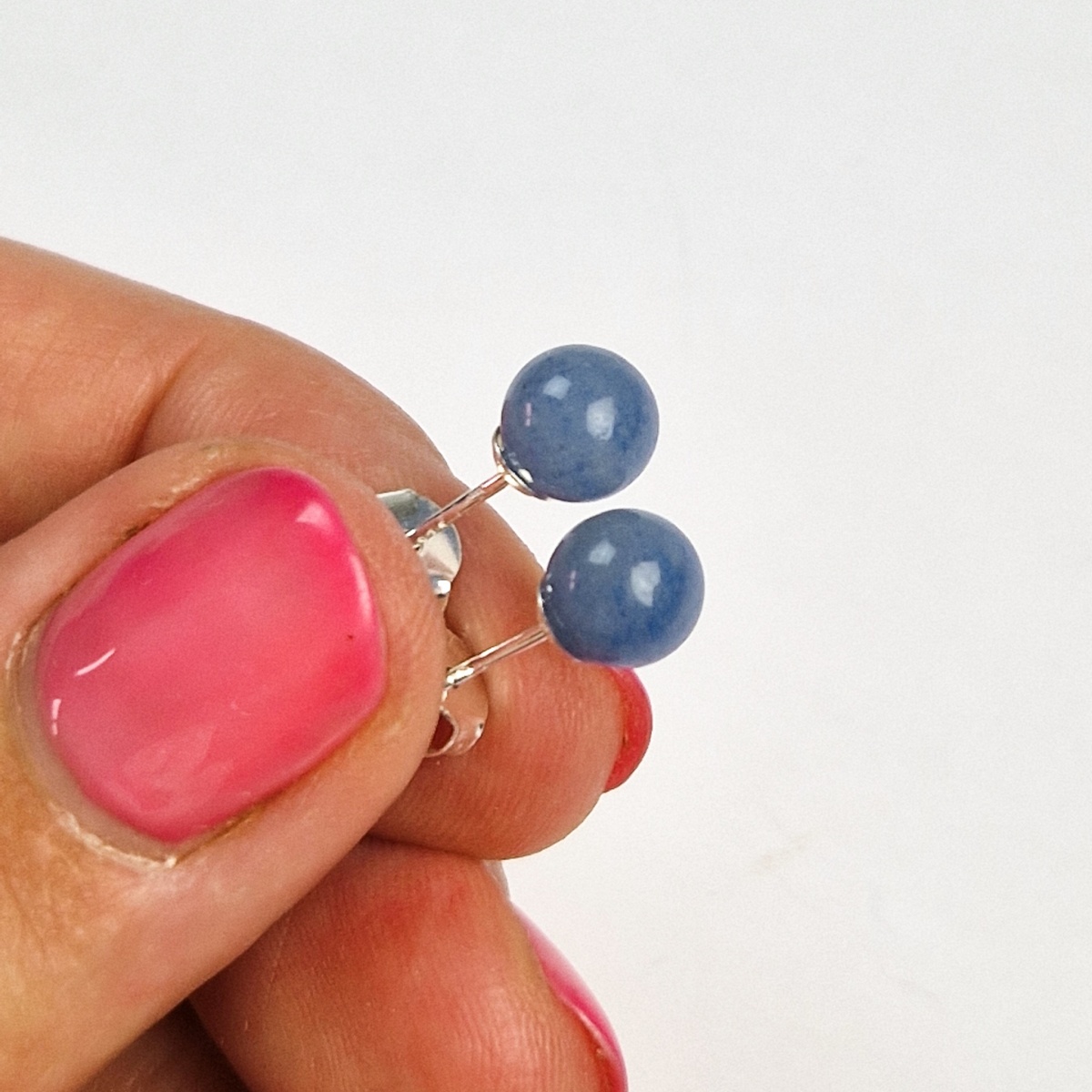 Orecchini A Bottone In Pietra Naturale - Quarzo Rosa E Occhio Di Tigre, Gioielli Artigianali Per Donna, Colore Argento - 4