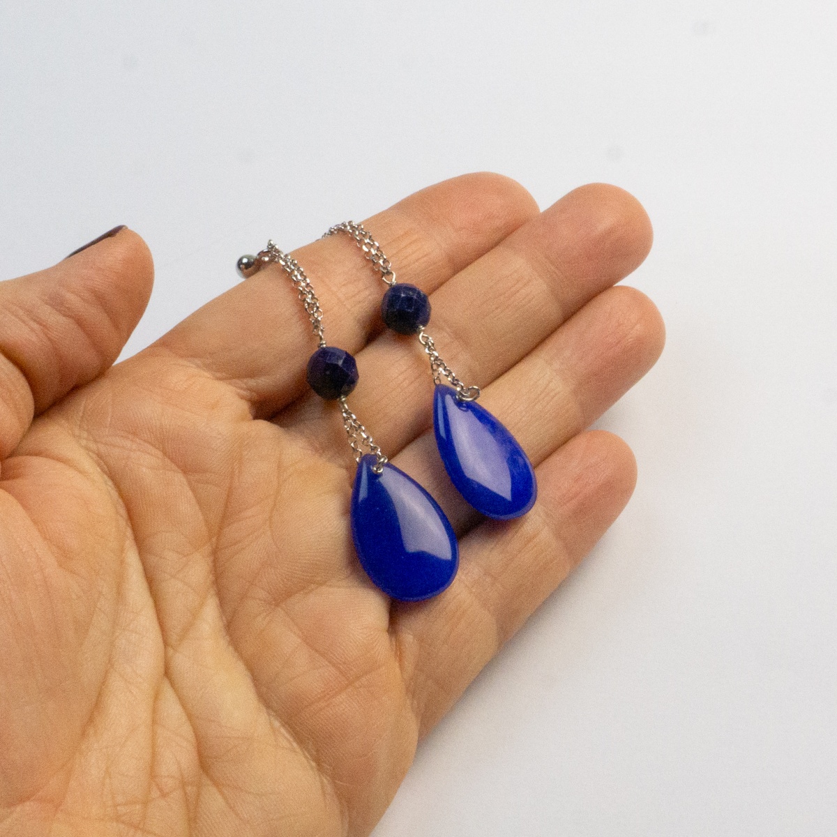 Orecchini a goccia in apatite blu naturale - Filo per