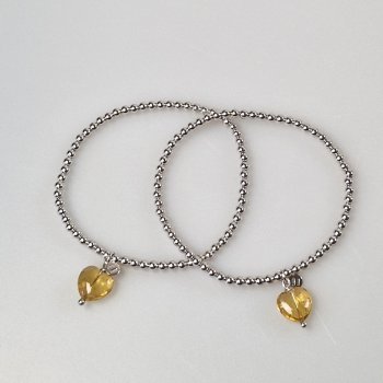 Bracciale elastico in argento con cuore Quarzo citrino | S
