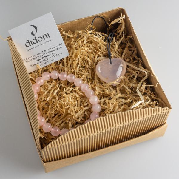 Idea regalo Bracciale e Ciondolo Quarzo rosa | pietre 3-7 cm 0,035 kg