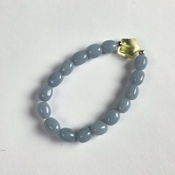 Bracciale elastico Angelite sassolino e stellina di Quarzo citrino | per bimbi polso 14,5 cm max