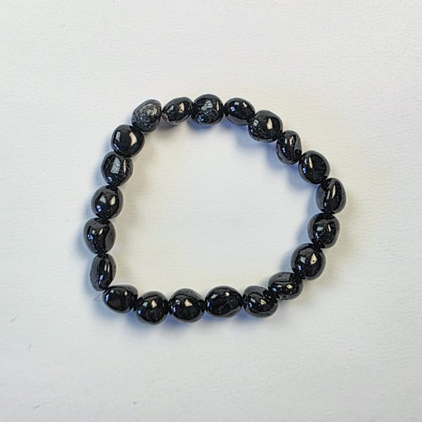 Bracciale elastico Tormalina nera sassolino | Sassolini da 7-9 mm, misura bracciale 18 cm (S) per polso 15-17 cm