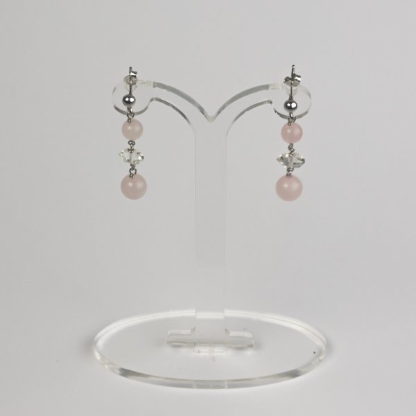 Orecchini pendenti in Argento e Quarzo rosa | 3 cm