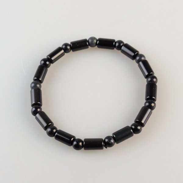 Bracciale elastico con Giada nera e Ossidiana | 22 cm (L)