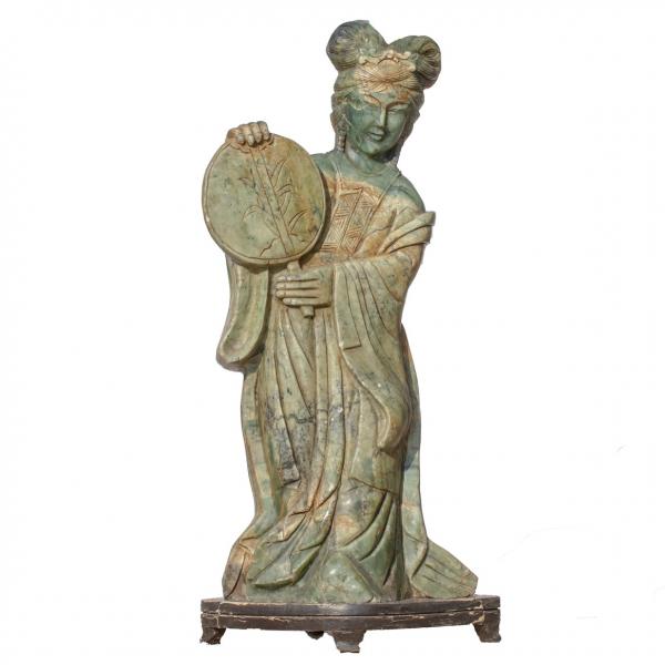 Statua in Serpentinite Geisha con ventaglio | 40X24X93 cm 54,5 kg
